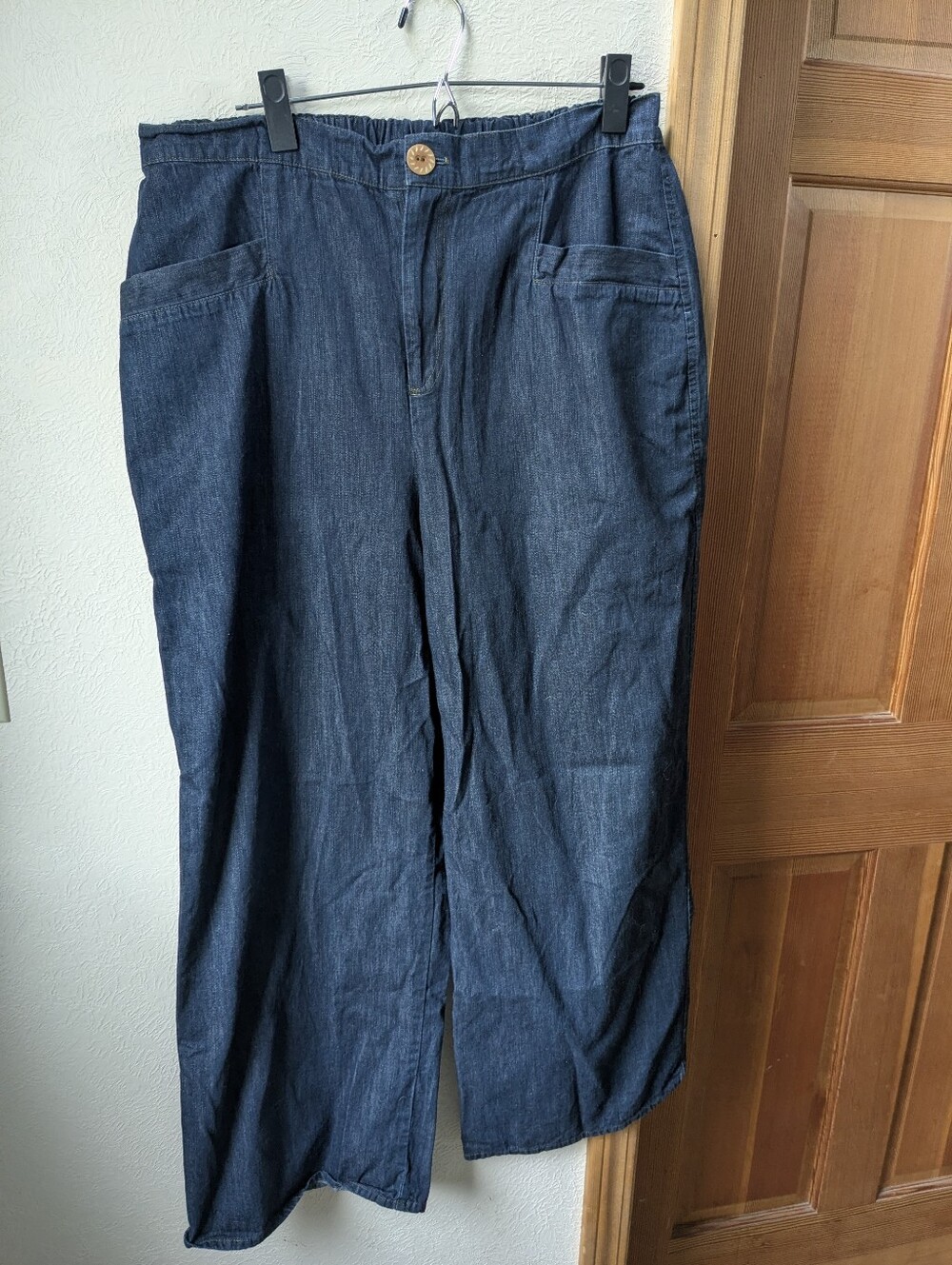 Women's Dark Blue Wide-Leg Flax Linen Pants